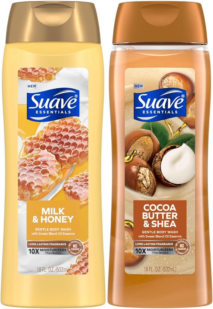 Suave Body Wash Variety 2-Pack, Milk & Honey + Cocoa Butter & Shea â€“ Gentle Body Washes with Sweet Blend Oil Essence, 18 Oz Ea - Image 2
